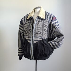 90s Italian Sherpa Bomber Jacket Cozy Winter Retro Medium Large Vintage Rare